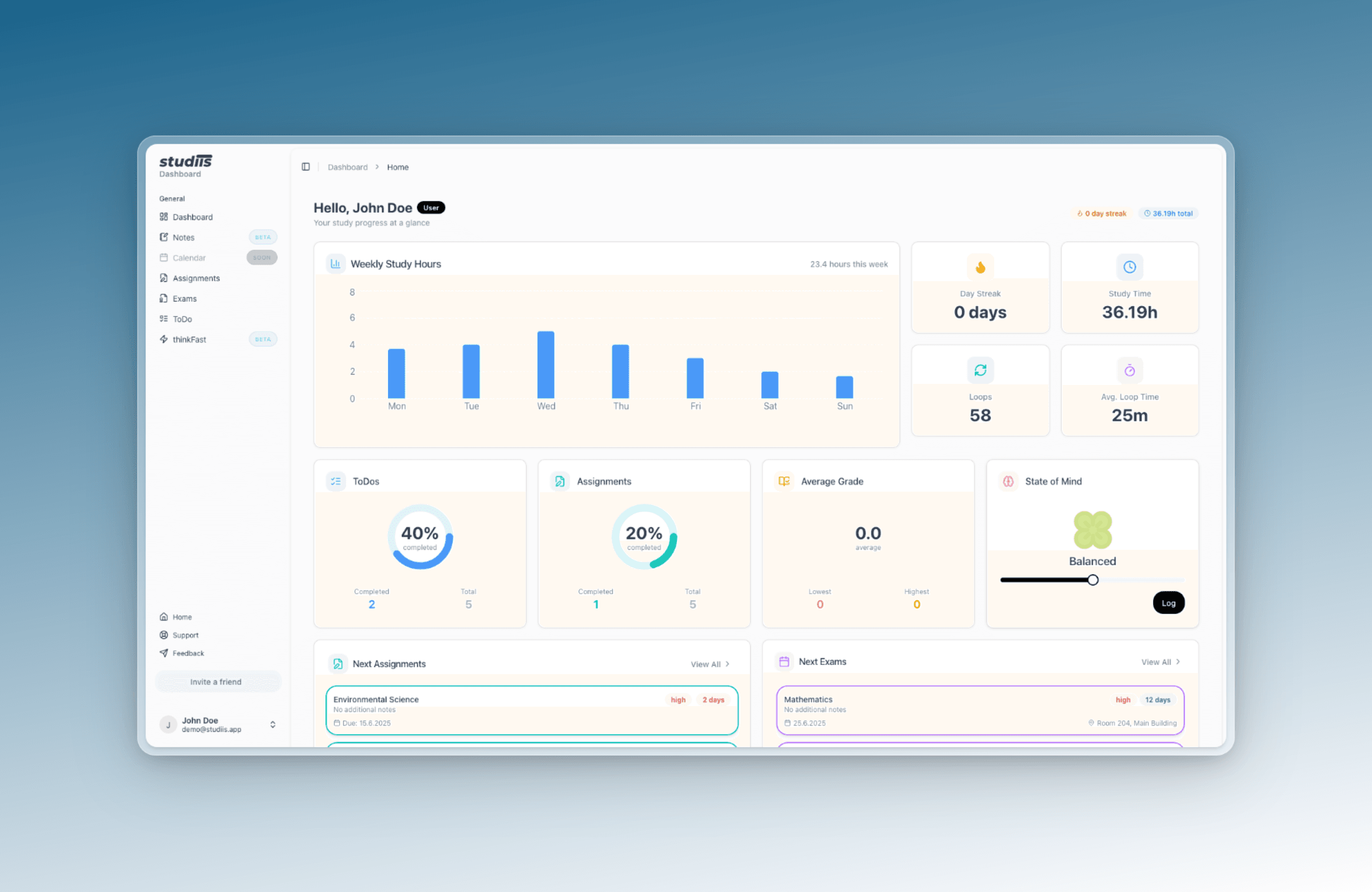 studiis dashboard